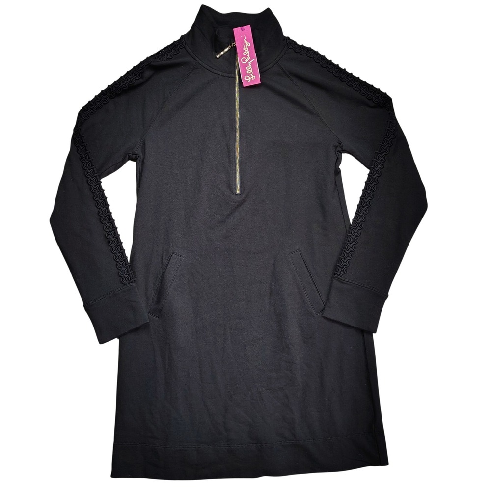 Lilly Pulitzer Skipper Popover Black Ponte Dress Gold Zipper Trim Detail Size S